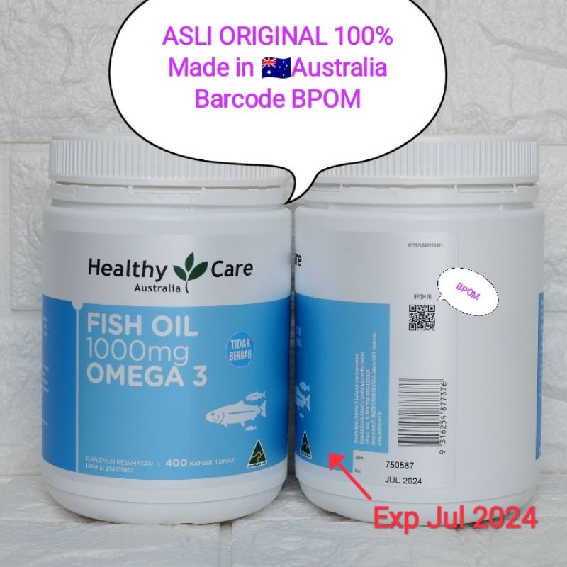 Healthy Care Fish Oil  Omega 3 1000mg 400 Capsules Original 100℅ Asli BPOM Ready Stock