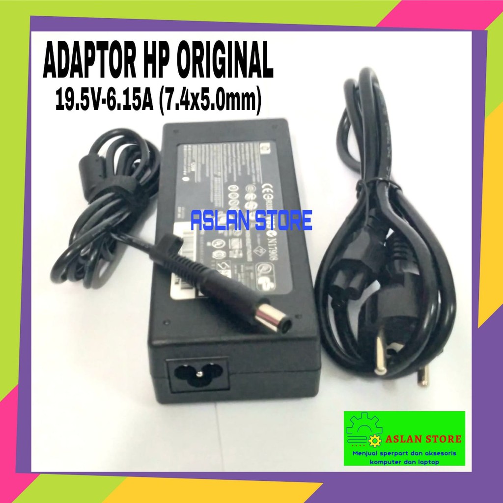 Original Adaptor Charger Laptop HP 19.5V 6.15A 7.4x5.0mm PIN CENTER