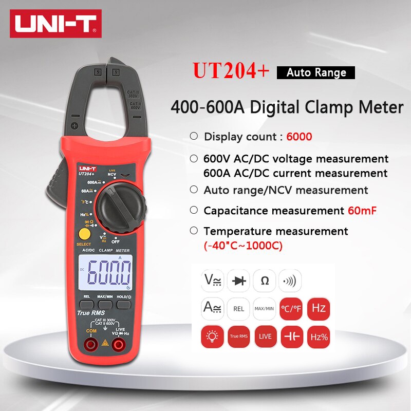 Tipe UT204+ / UT-204+ Tang Ampere / Clamp Meter AC + Temperature UNI-T