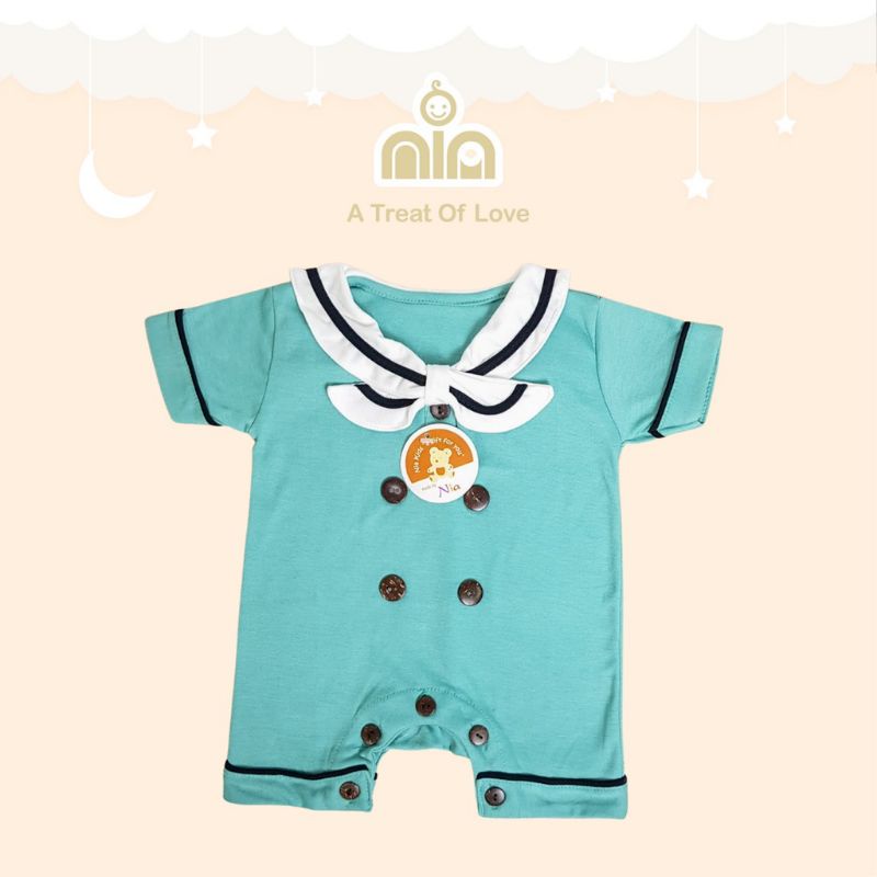 NIA Romper Bayi Unisex Nia Sailor Warna Polos 0-6 Bulan Merk Nia