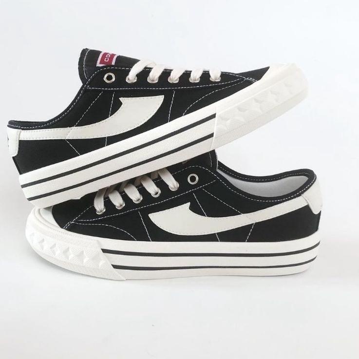 Keluaran Terbaru.. [100% Original] Sepatu Compass Retrograde Low High Black white / Cream / Blue Gum