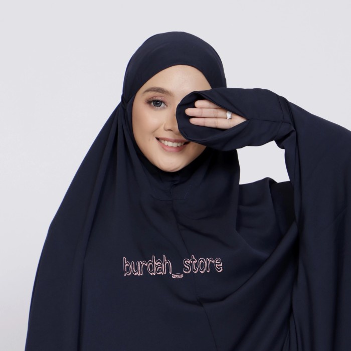 Mukena terusan top silk BURDAH traveling - navy