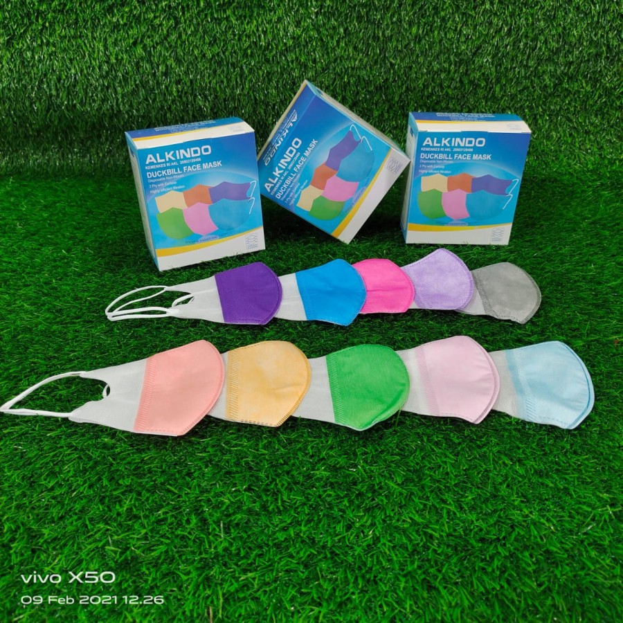 MASKER ALKINDO DUCKBILL WARNA-WARNI ISI 50 PCS/BOX