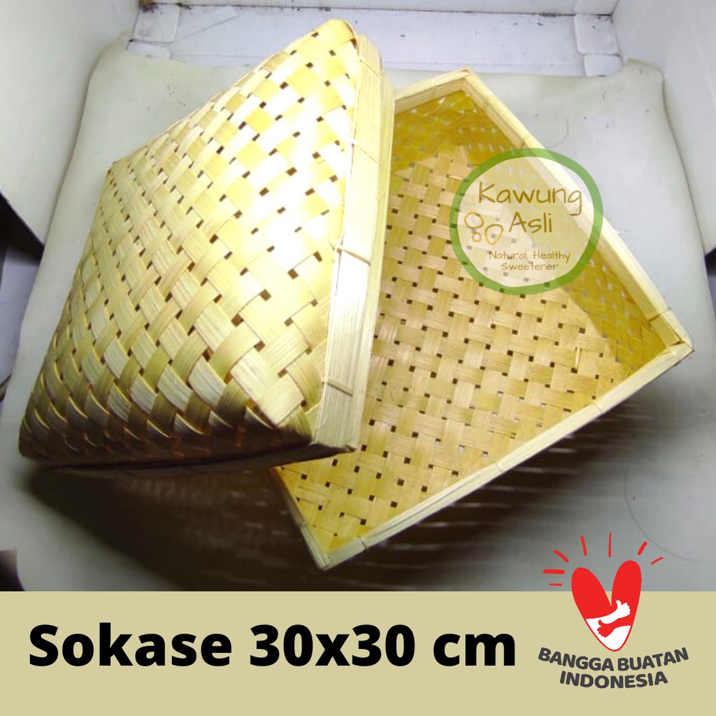 Sokase Besek Kaki Anyaman Bambu untuk Hampers Hantaran 30x30 cm