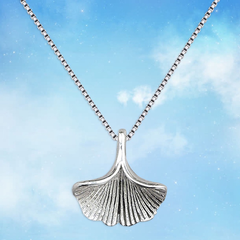 Women's Fashion 925 Sterling Silver Jewelry Ginkgo Biloba Leaf Pendant Short 40cm Necklace Gift