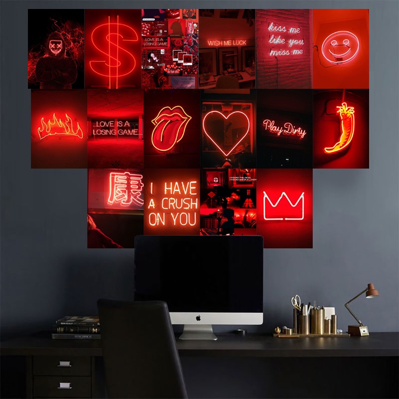 Poster Dinding Kamar Cowok Ukuran A6 A5 A4 Red Neon Theme Murah 16 pcs | SC35 | Poster Dinding Aesth