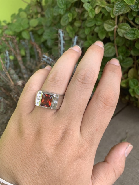 Cincin Pria Modern Minimalis Red Safir Paparacha Ring Perak