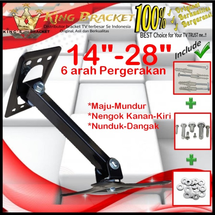 Bracket Tv 14 Monitor Lengan 14&quot; s/d 28&quot; 6 arah Fleksible KB.SWKNM-002