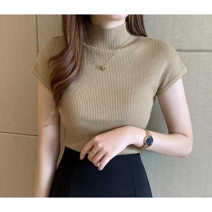 PRETTY Rajut Wanita TURTLENECK Lengan Pendek