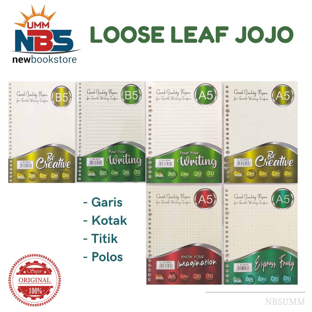 

Loose Leaf JOJO A5 & B5 - KOTAK / MIX / DOT / POLOS