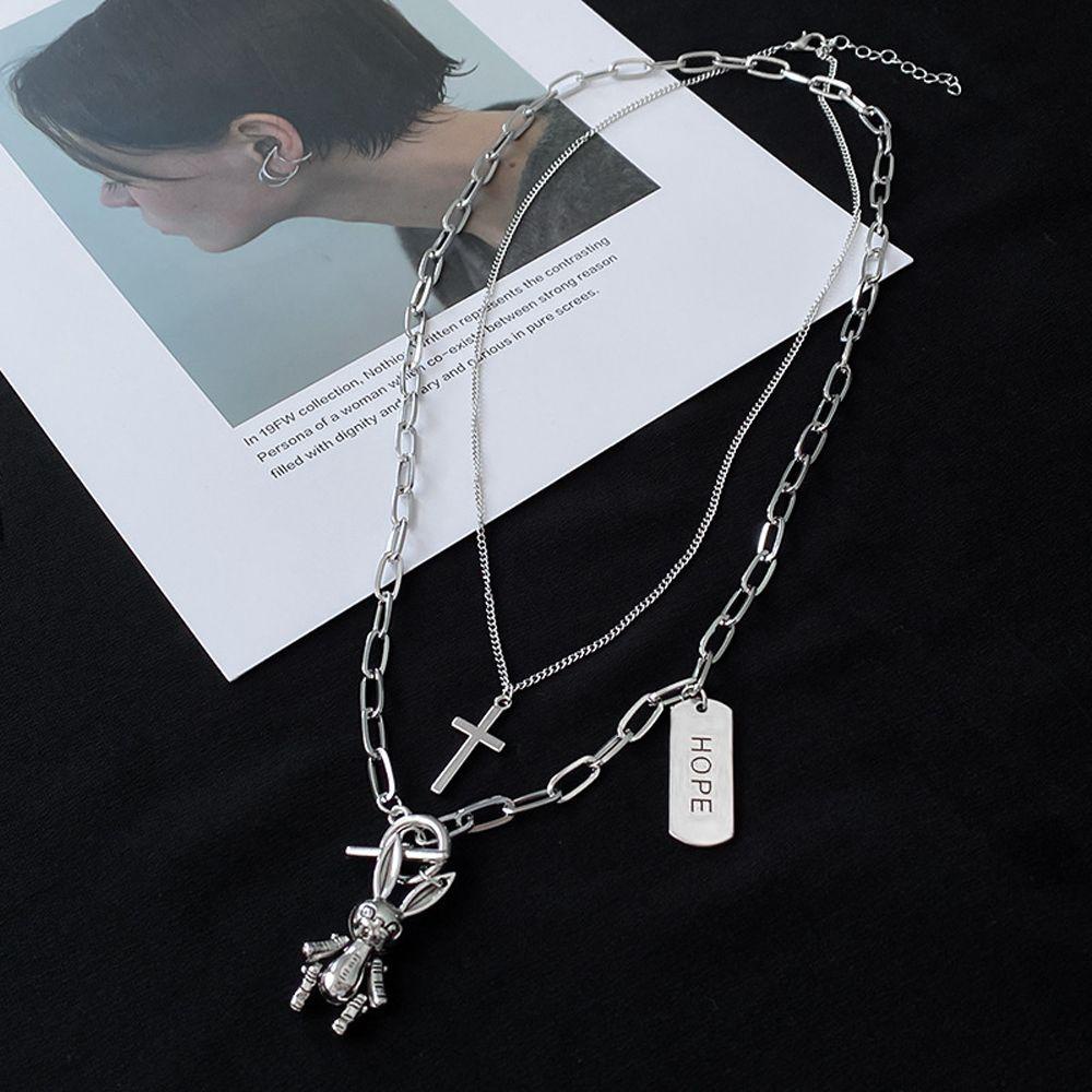 Mxbeauty Kalung Kelinci Kreatif Hadiah Gadis Keren Y2K Multi-layer Salib Gaya Korea Necklace