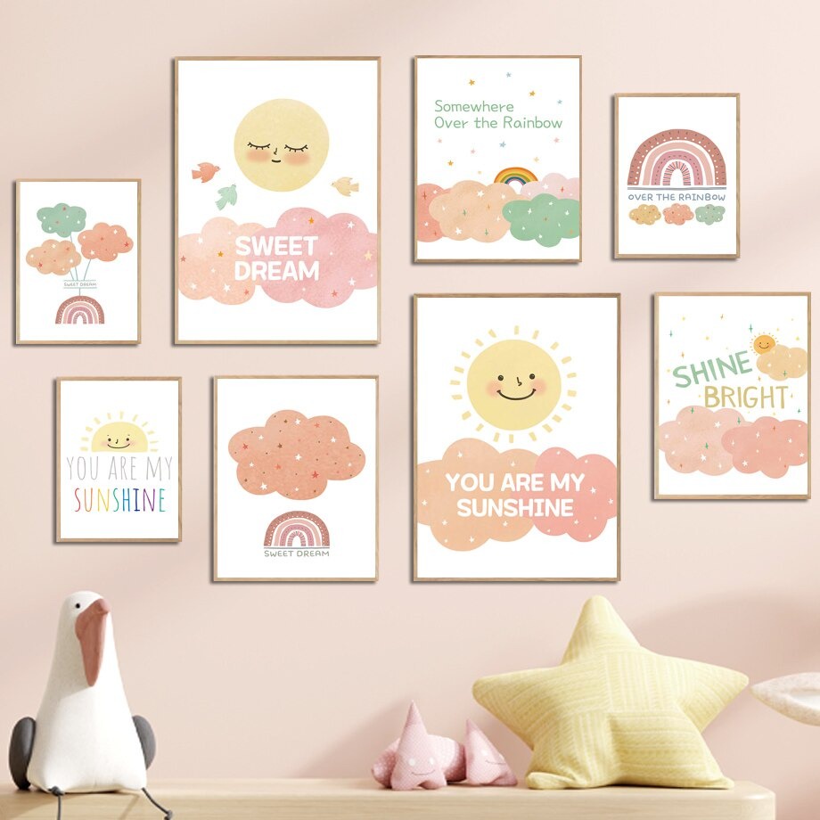 Hiasan Dinding Pajangan Dekorasi Kamar Tidur Anak Tema Kata Motivasi Gambar Matahari Awan Bintang