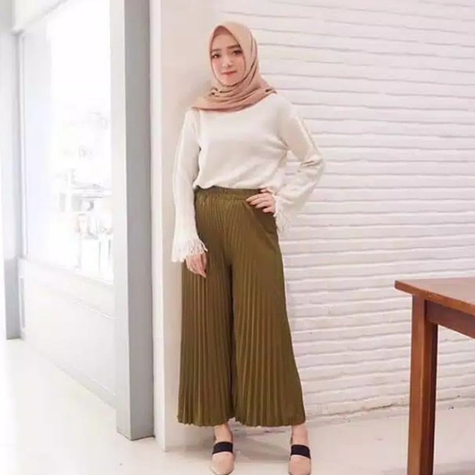 (BISA COD) celana kulot pilsket panjang  premium tebal bawahan Wanita remaja jumbo polos muslim impo