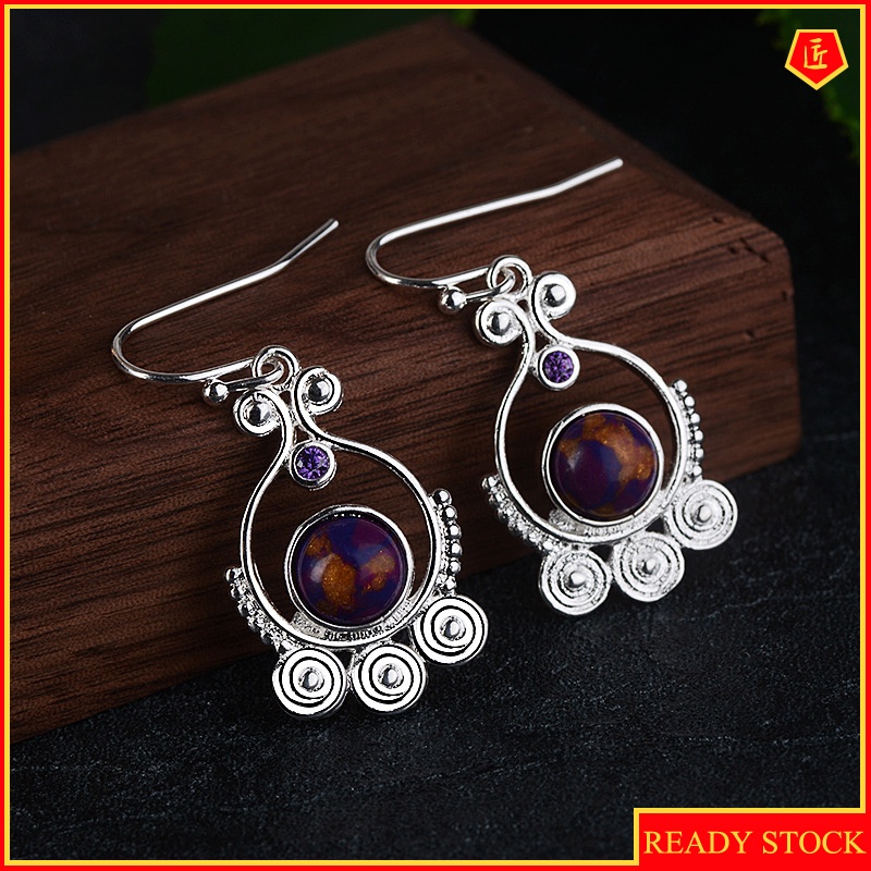 [Ready Stock]Women's Fashion Retro Exotic Rotating Charoite Earrings