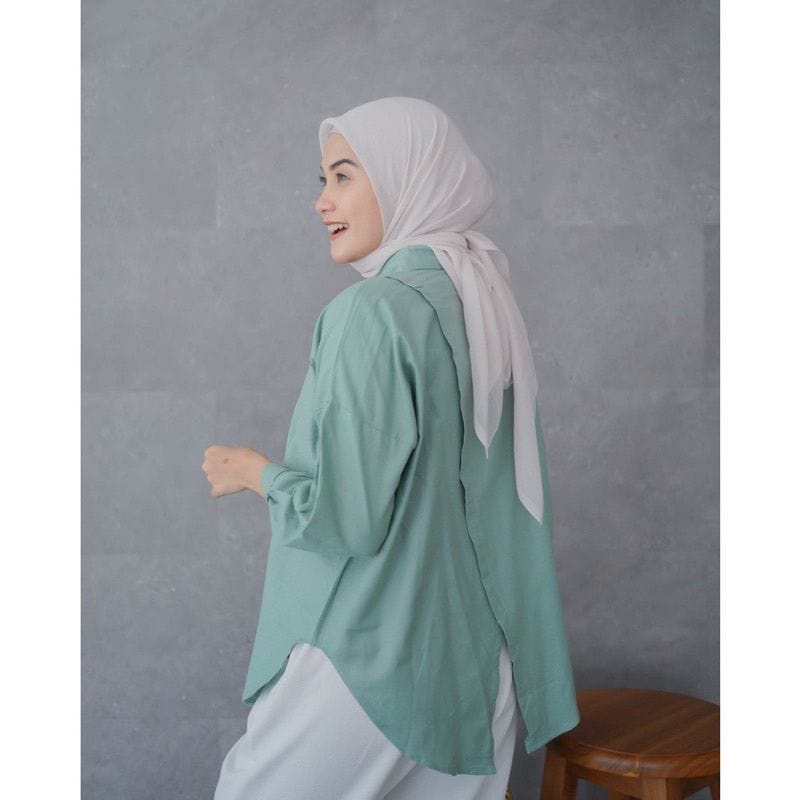 Tq88indonesia Fashion Kemeja Wanita Lengan Panjang / Nelkaa LINEN Shirt / Kem Putih Polos / Hem / Busana Casual Cewek / Ootd / Outfit