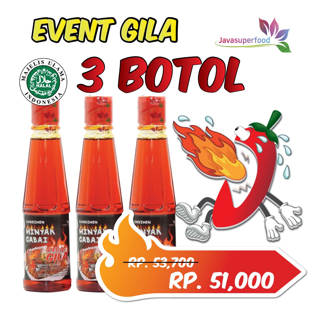 Paket Event Gila [ Minyak Cabai Pedas Gila 3 Botol] Java Super Food