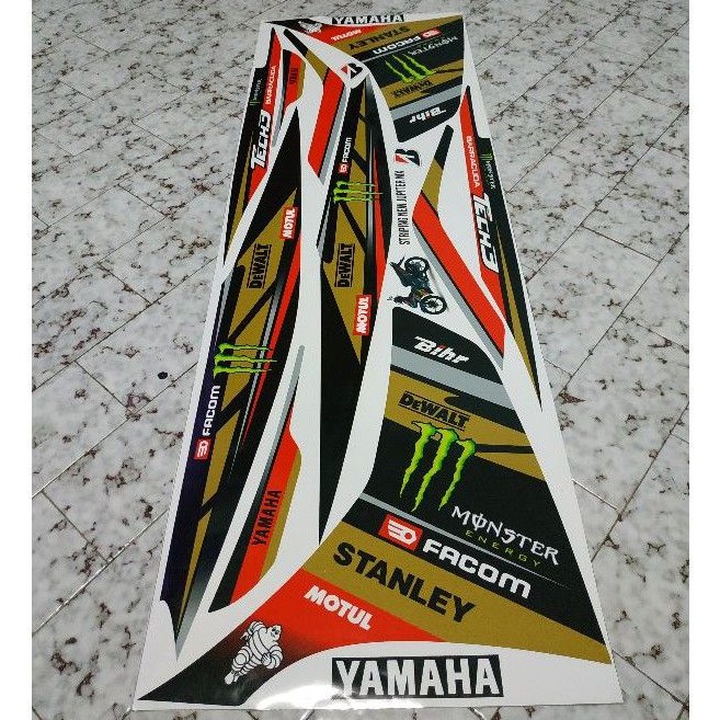 stripping sticker lis motor variasi Yamaha new Jupiter mx135 njmx motif monster energy warna gold