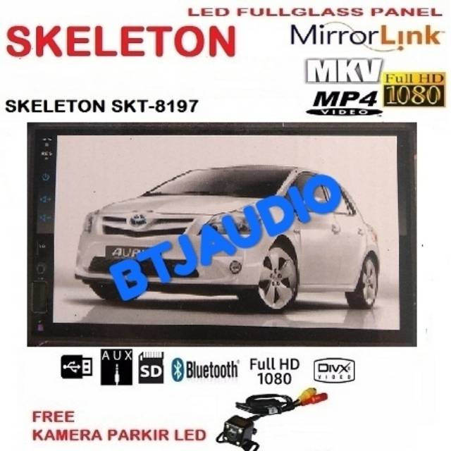HEAD UNIT TAPE MOBIL DOUBLE DIN DECKLESS SKELETON (MIRROLINK ANDROID,USB MP5,FULLGLASS) + KAMERA