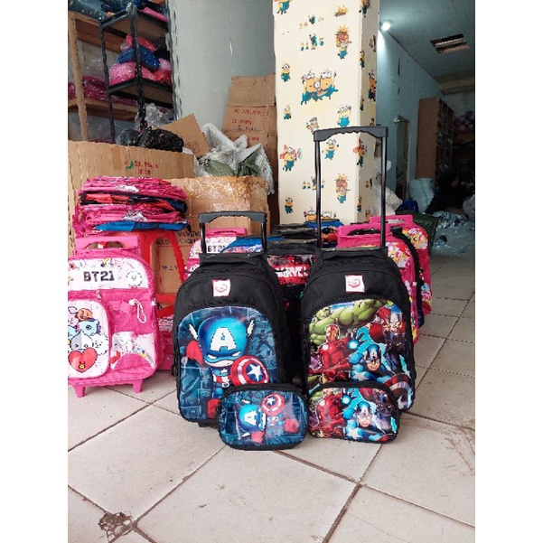 (BISA COD) NSTORE15-Tas KARAKTER Koper Ransel Anak Sekolah SD Trolley Dorong Troli / Tas troli anak laki laki / tas troli anak perempuan / tas troli