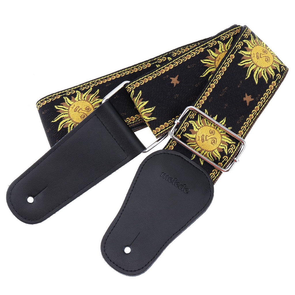 Strap Gitar Akustik / Elektrik / Bass Motif Bunga Matahari Bahan Kulit Asli Ukuran 168CM / 66.14 &quot;Sun Flower