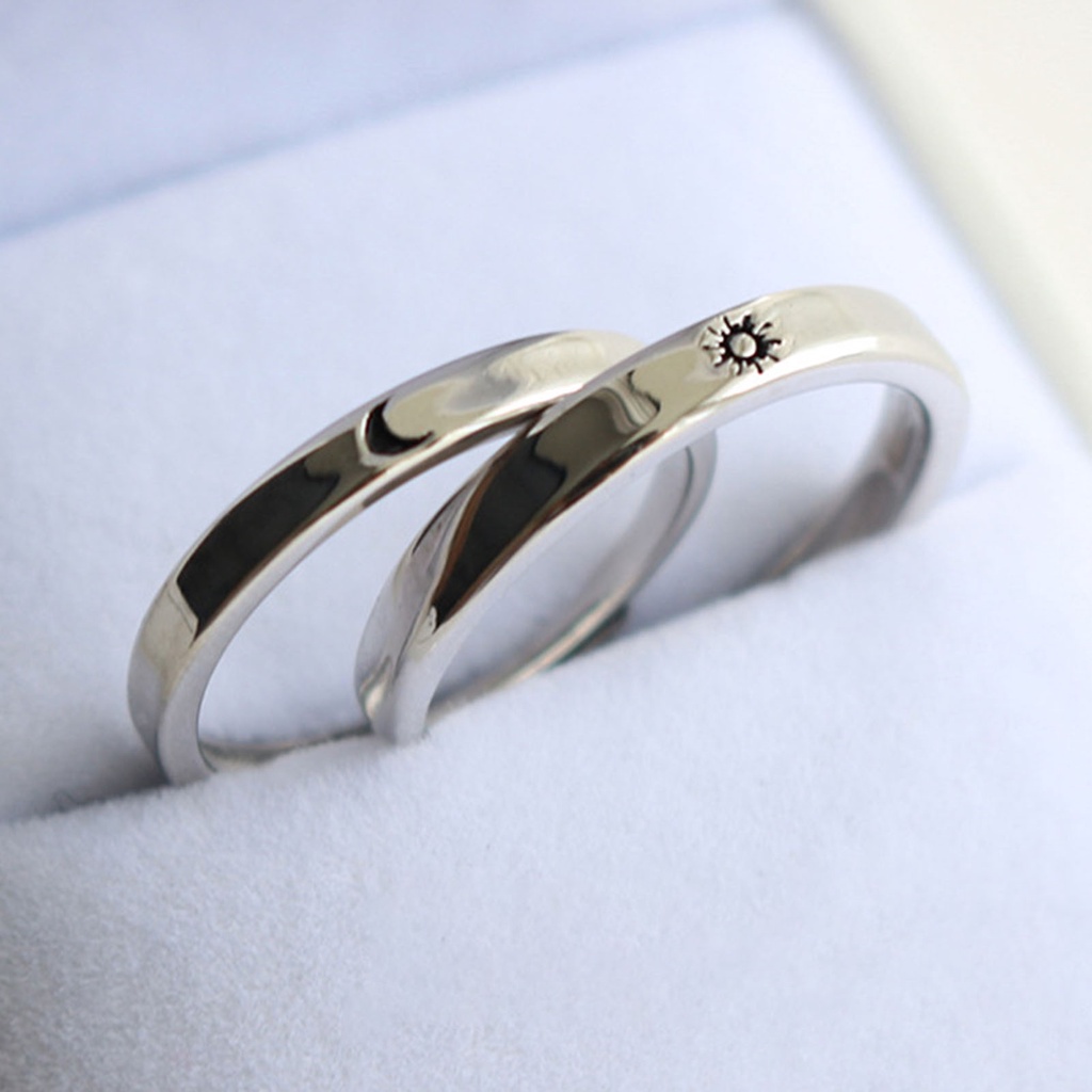 Hu Hu Hu Hu Hu Alat Bantu Pasang Kacamata♡ Cincin Pasangan Desain Bulan Matahari Gaya Korea Untuk Hari Valentine