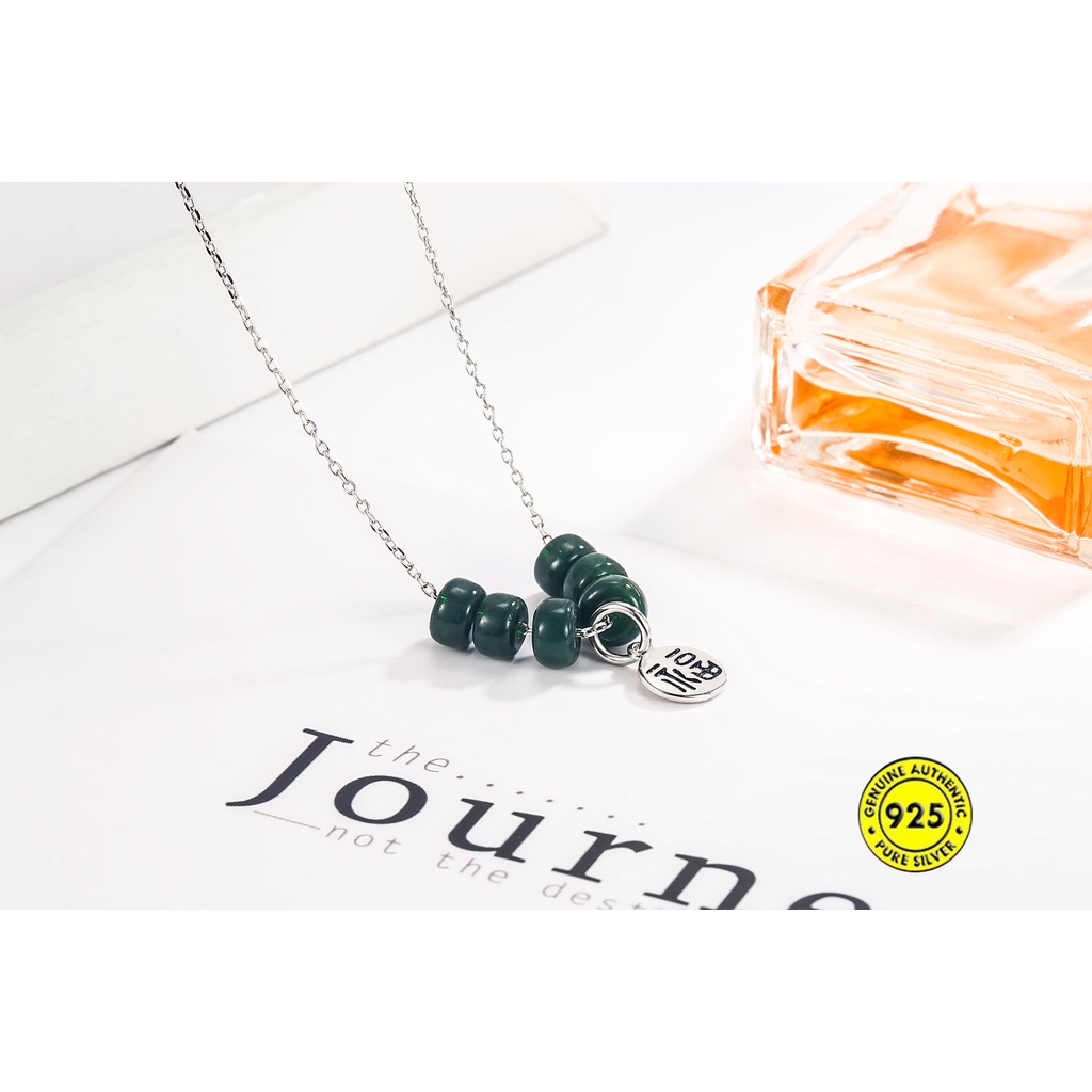 Kalung Rantai Sterling Silver 925 Dengan Liontin Tag Keberuntungan Anti Air / Alergi Untuk Wanita