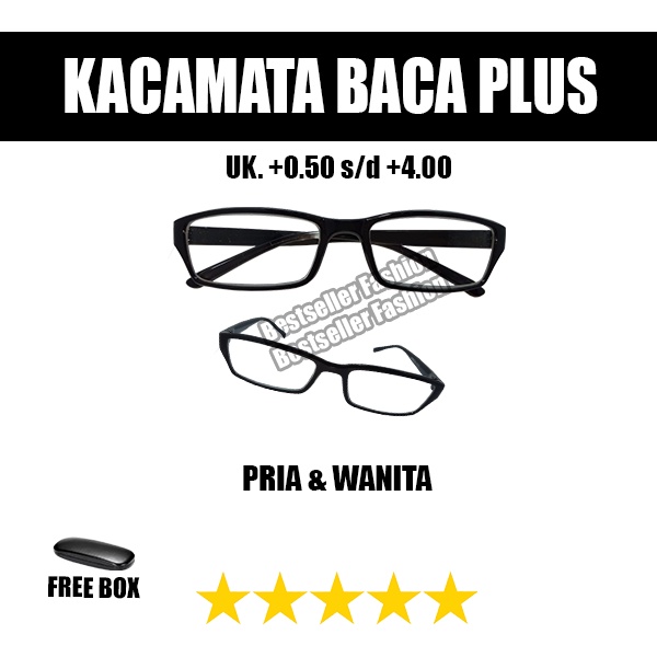 KACAMATA BACA PLUS (+) UK. +0.50 S/D +4.00 RABUN DEKAT FREE BOX UNISEX READING GLASSES BINGKAI KOTAK KECIL