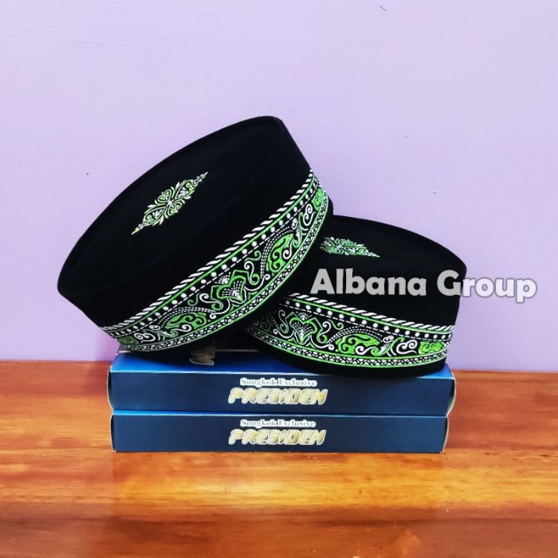 Peci Batik Hijau Glitter Nusantara Songkok Nasional Ukuran Anak & Dewasa