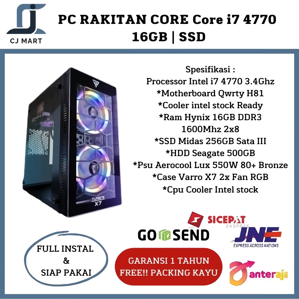 PC Rakitan Core i7 4770 Gen 4 | 16GB | SSD | CPU Rakitan Murah