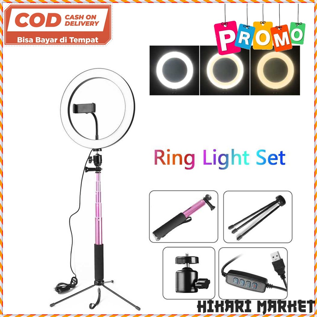 Lampu Tiktok / Lampu Bulat Halo Ring Light LED Kamera + Tripod EL940008A