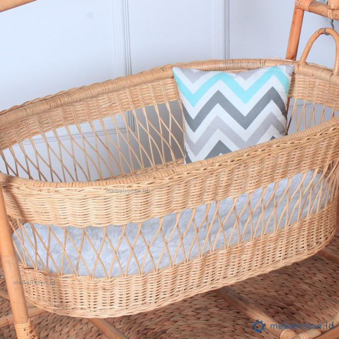 Ayunan Bayi Rotan Natural Core Rattan Baby Bassinet