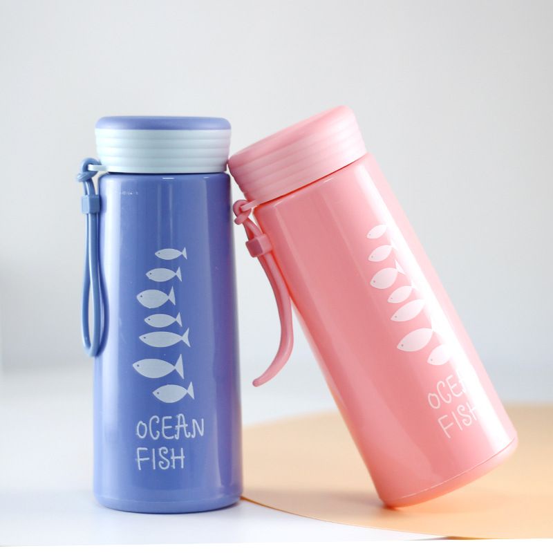 BBS BM5 Botol Minum Kaca Ocean Fish 360ml / Minnow Cup Tumbler / Botol Minum Ocean Fish Import / Tumbler Botol Minum Kaca Bening Cover Plastik Motif Ikan