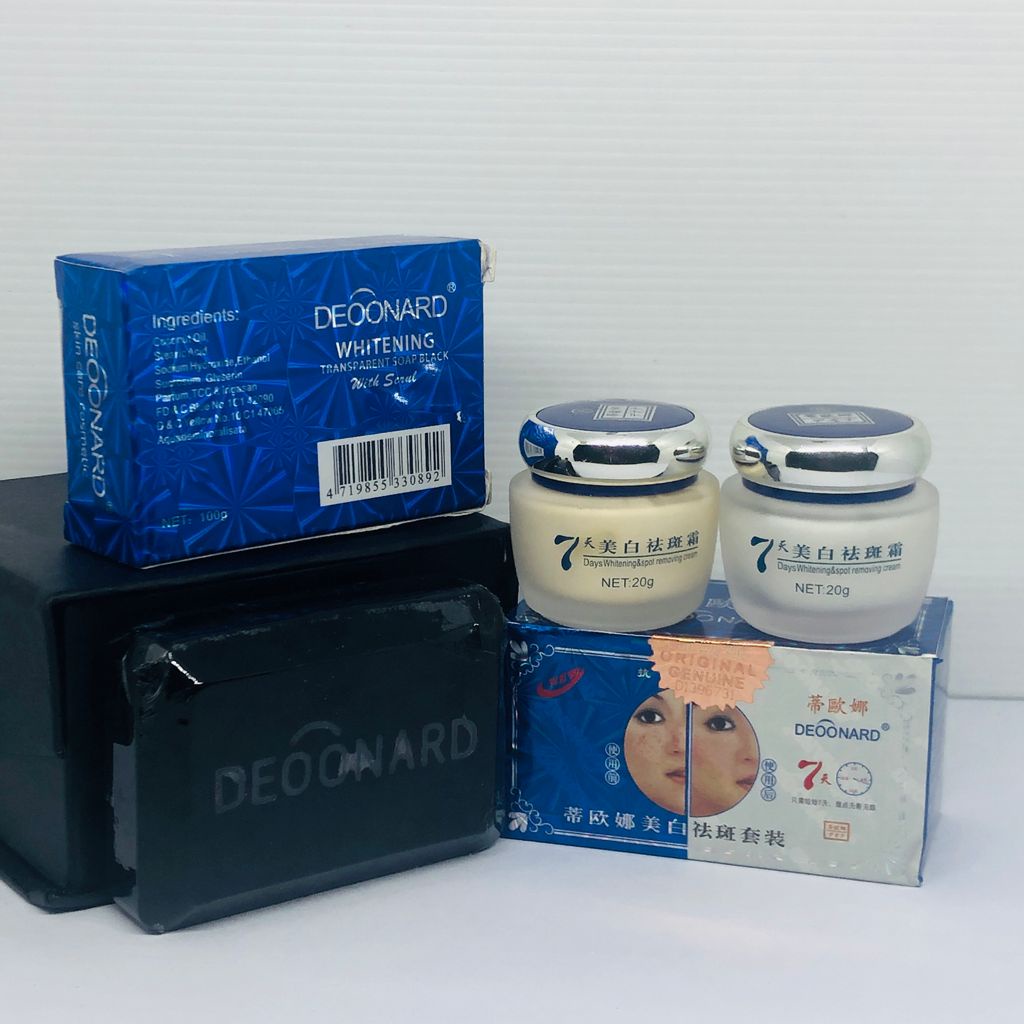 Paket Deoonard Blue 7Days Cream Siang malam & Sabun Whitening ORIGINAL BPOM