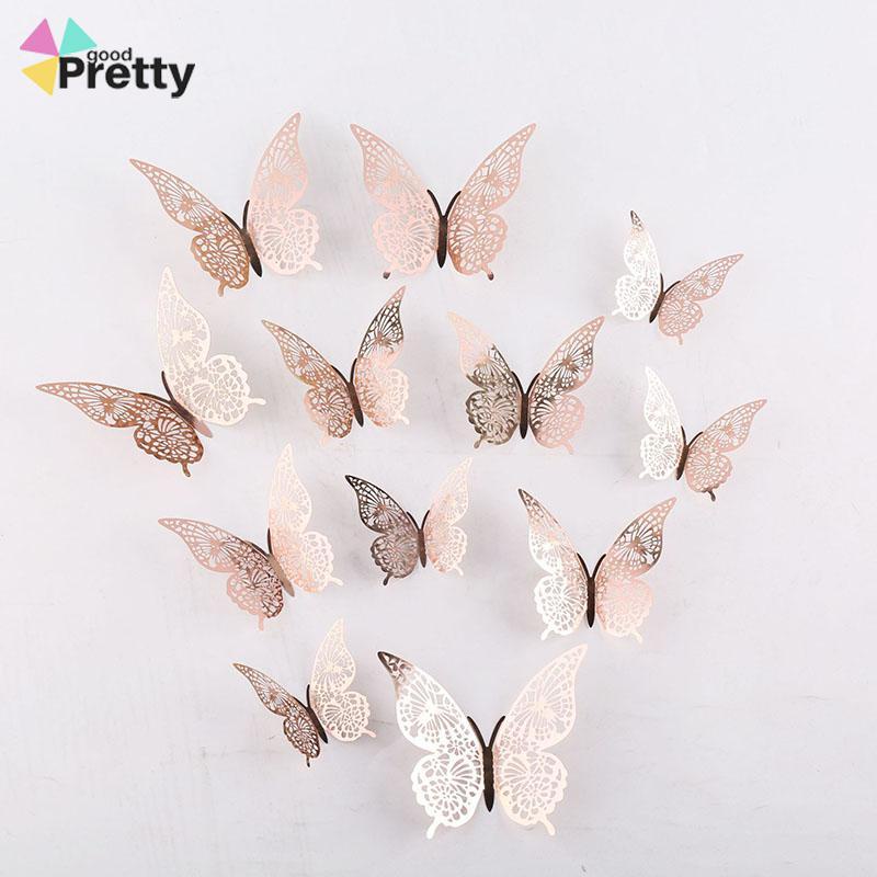 Hollow Butterfly 3D Imitasi Logam Dekorasi Dinding Rumah Stiker Dekorasi Ruang Tamu - PD