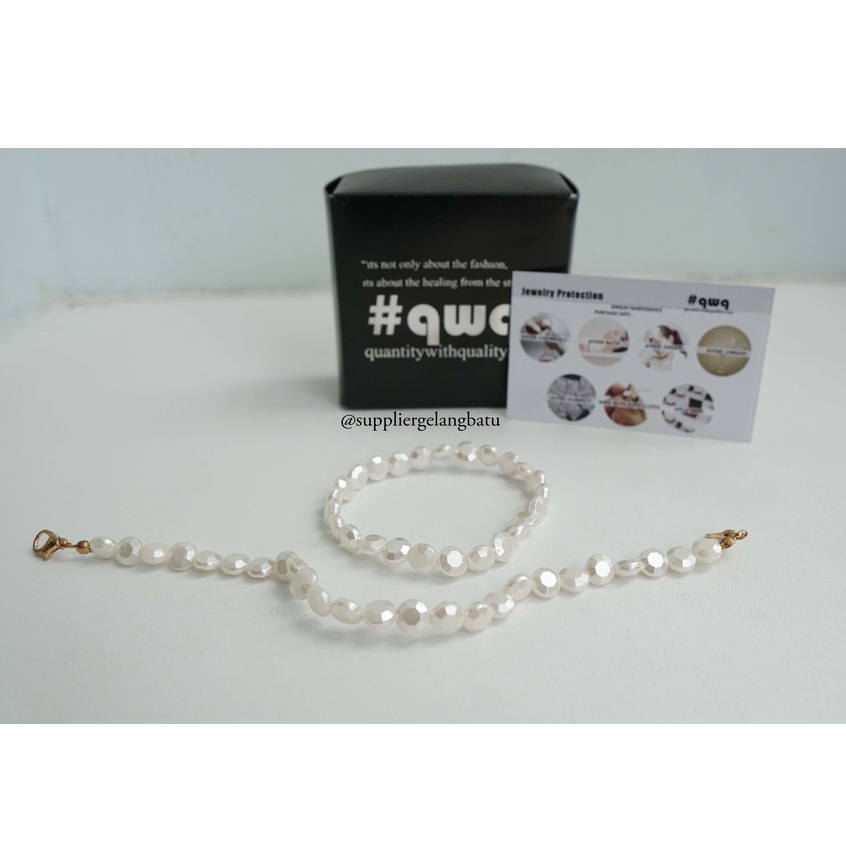 1 set STRAP MASK dan GELANG Mutiara Sintetis CEKO BULAT 8mm pearl