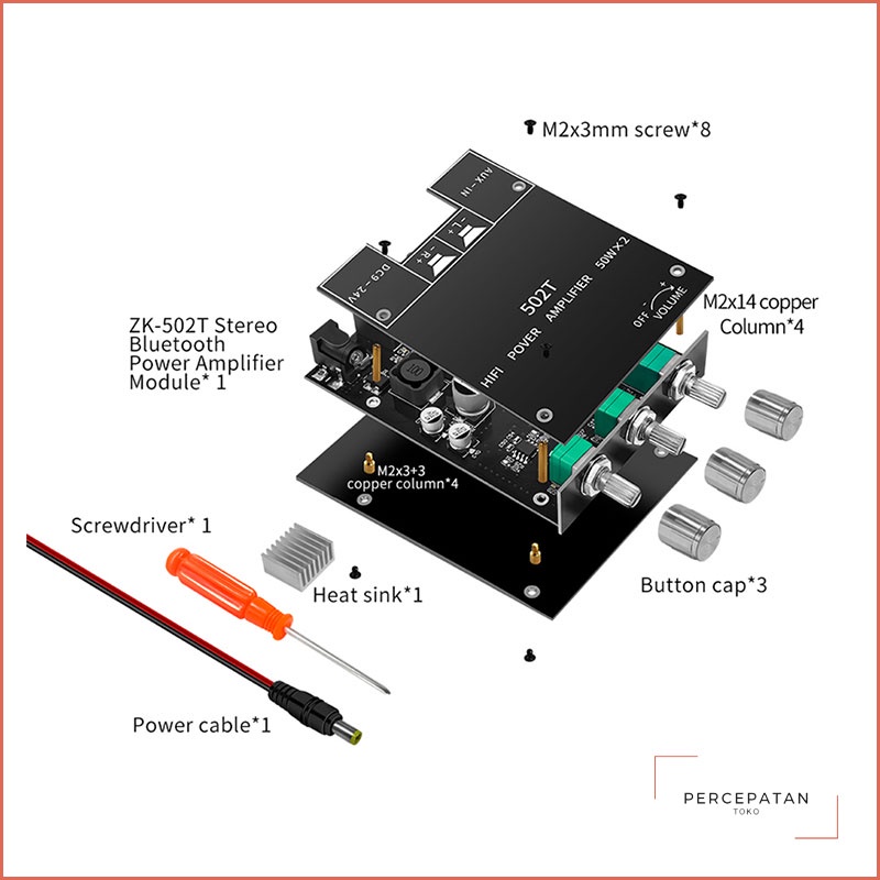 【ZK-502T】 Versi Nada Bluetooth 5.0 Audio Power Amplifier Papan Modul 【TPA3116D2】 50W * 2 Penyesuaian Bass Tinggi Subwoofer Dual Channel Stereo