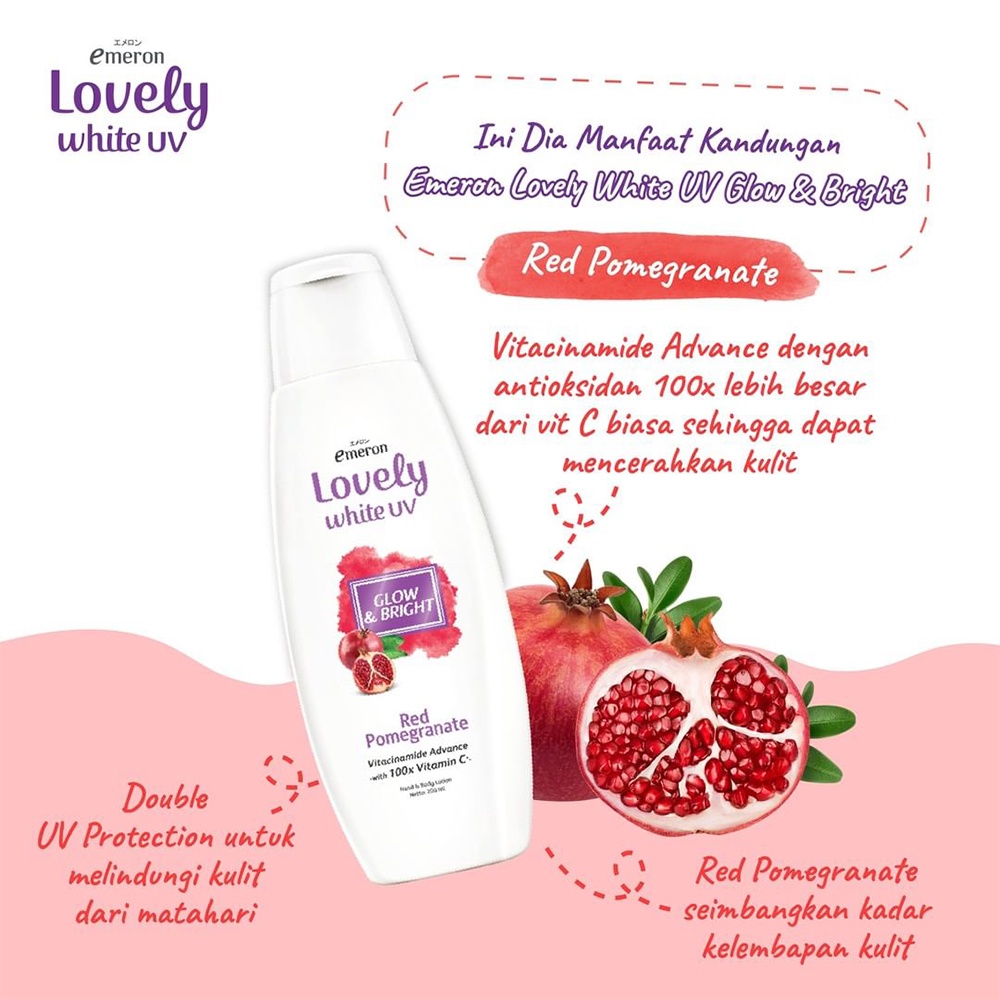 ❤ Under100 ❤ EMERON Lovely White UV &amp; Naturals Hand and Body Lotion 100ml | 200ml | Vitacinamide | BPOM