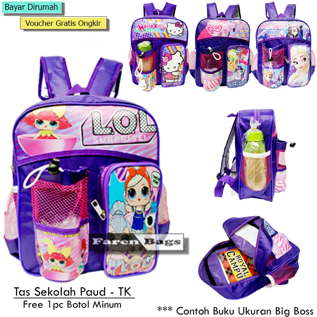 {paket} Tas Sekolah Anak Play Group-TK Free Botol Minum &amp; Set Alat tulis Tas Anak TK Tas Anak Peremp