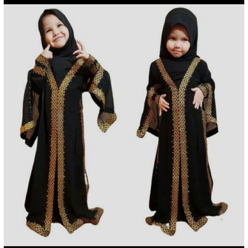 ABAYA GAMIS ANAK RENDA BAHAN JET BLACK FASHION ANAK WARNA HITAM