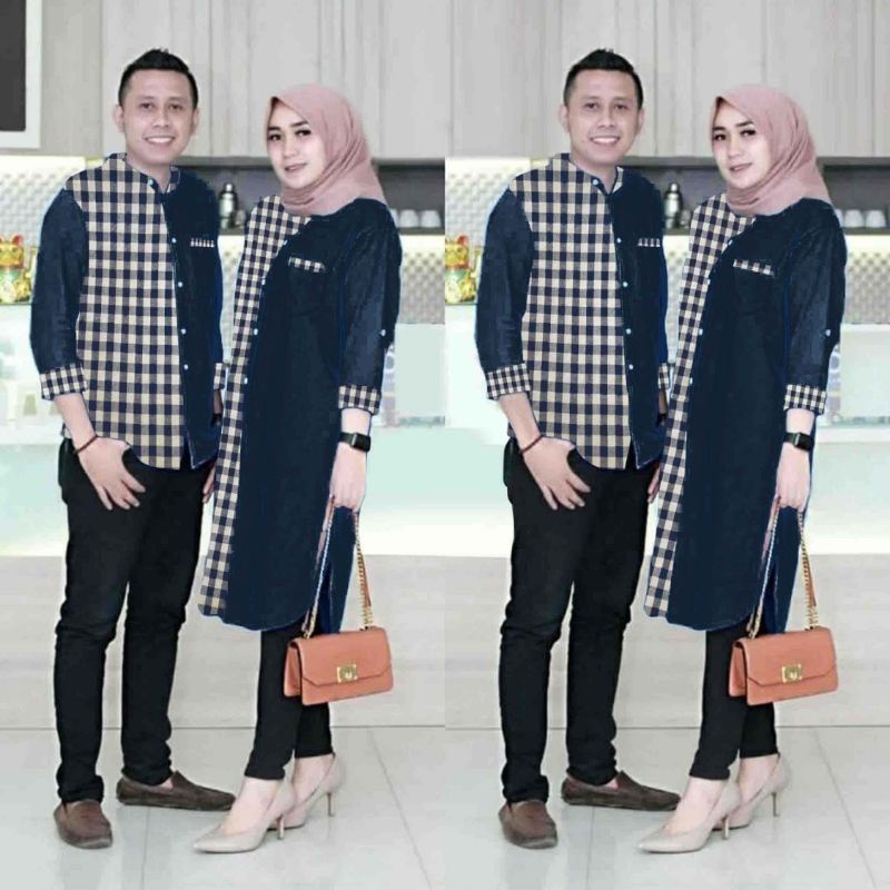 SETELAN SET COUPLE CP BILAR KEMEJA TUNIK BUSUI COUPLE PASANGAN KEMEJA COWO DAN TUNIK CEWE KATUN DENI