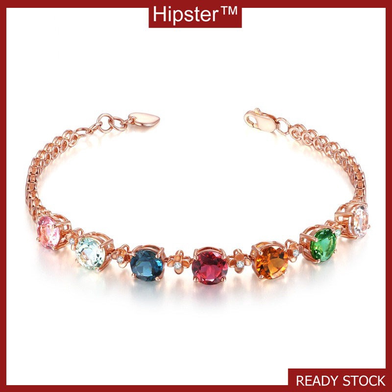 Bertatahkan Turmalin Tangan Rantai Emas 18K Multi Warna Permata