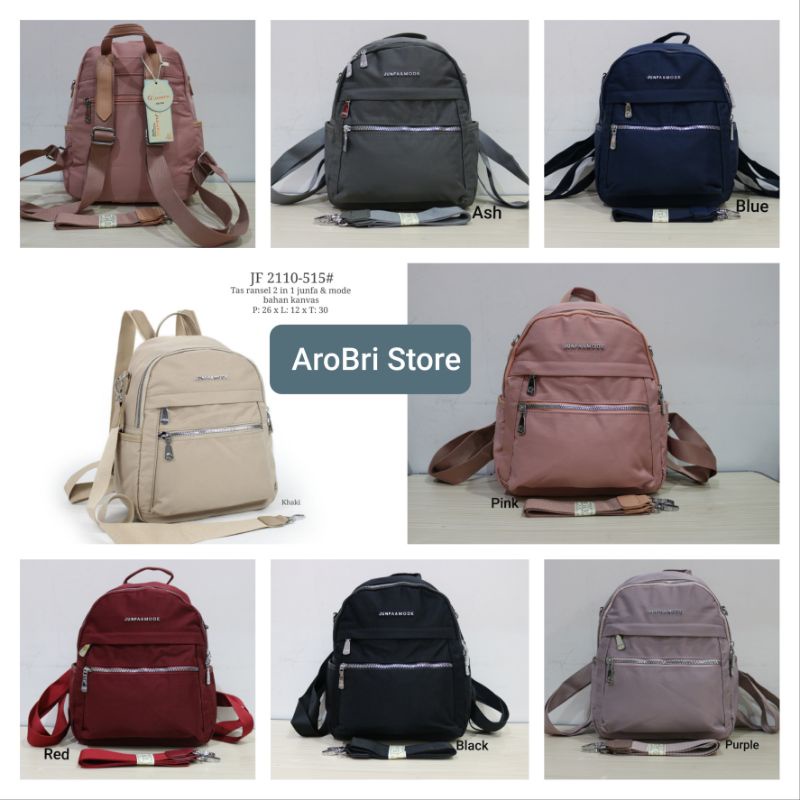 Tas ransel selempang 2in1 JF 2110-515 merk junfa & mode bahan kanvas halus