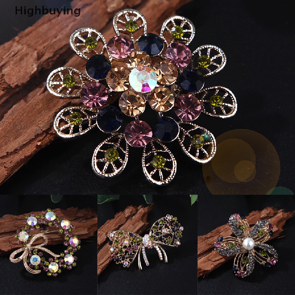 Hbid Bros Pin Korsase Elegan Desain Bunga Pita Hias Berlian Imitasi Multi Warna Untuk Wanita