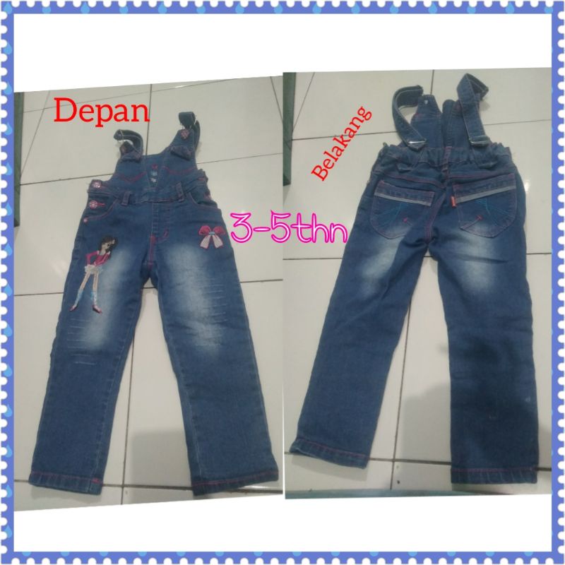 PRELOVED celana jeans overal anak perempuan, celana panjang, celana main.