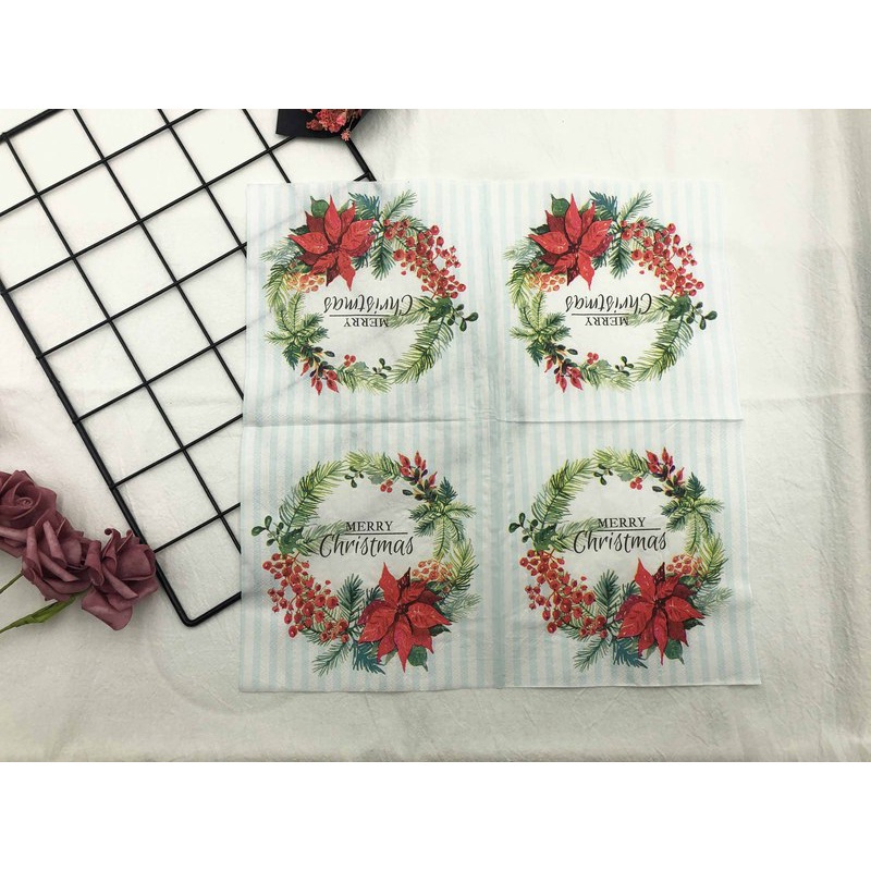 20pcs/set Colorful Printing Napkins Christmas Garland Square Tissue Party Holiday Decoration Table Mat