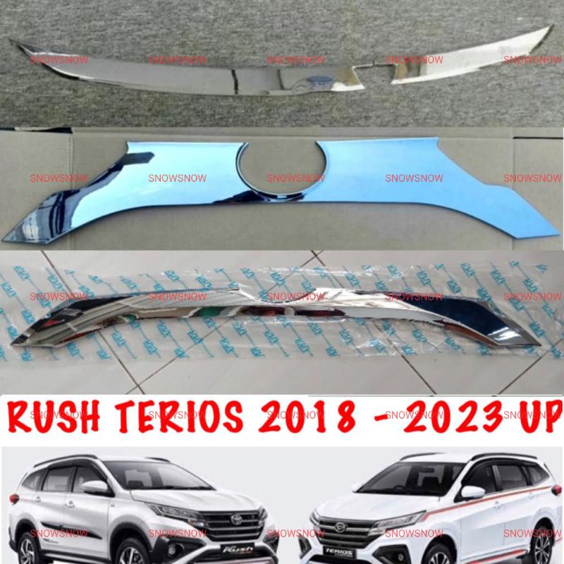 Paket Lengkap Trunk Lid All New Rush Terios 2018 2020 2022 2023 GR SPORT List Kaca Bagasi Belakang Chrome Hitam