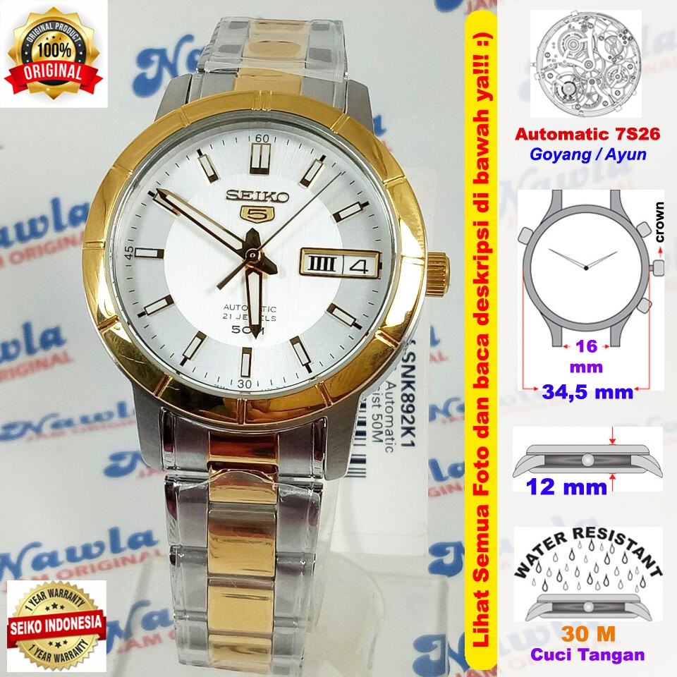 Seiko 5 Ladies SNK892K1 Two Tone Bracelet - Jam Tangan Wanita SNK892