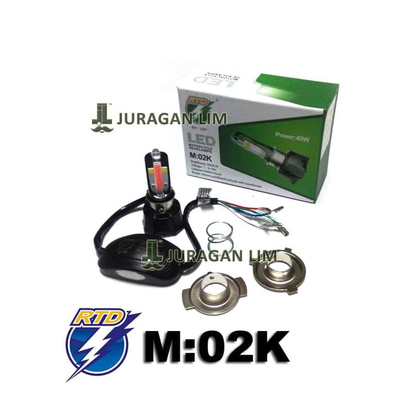 Lampu Headlamp LED RTD M02K - 4 sisi/titik AC DC + DEVIL &amp- ANGEL EYES - Ulir MERAH