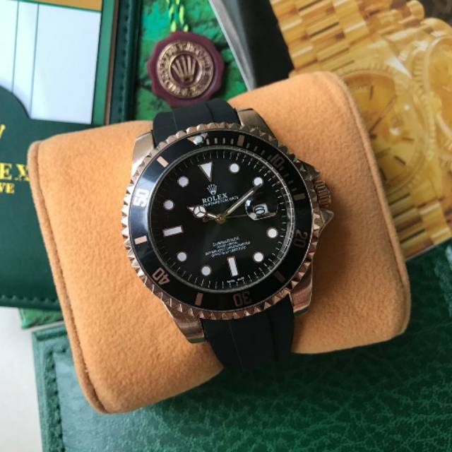 Jam Tangan Pria Rolex Tali Rubber Body Rose