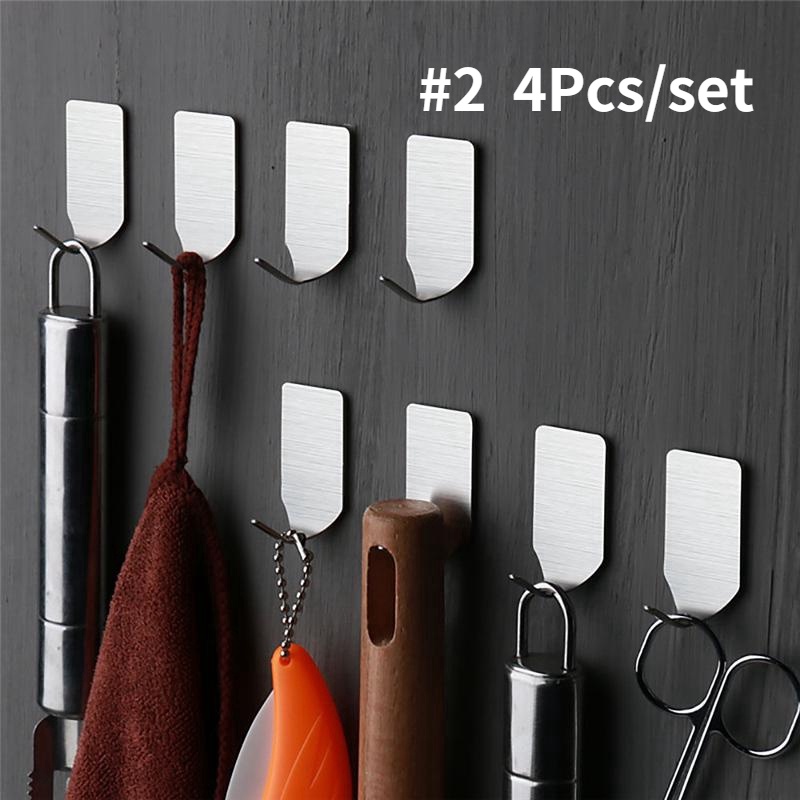 1/4 Pcs Stainless Steel Wall Hooks / Self Adhesive Sticky Hooks for Bathroom Key Bag Coat Towel  Hanger Storage Hanging Holder Rack